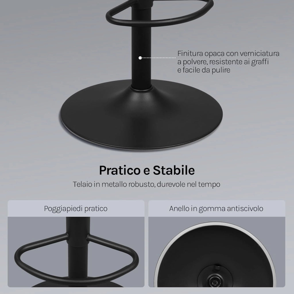 Sgabelli Cucina Set di 2, Girevoli a 360° e Regolabili in Altezza, Sedie da Bar con Schienale e Poggiapiedi, in Pelle Sintetica e Metallo, per Cucina, Bar, Ristorante, Antracite