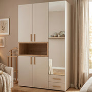 Armadio Camera da Letto Pianezze, Guardaroba 3 Ante Appendiabiti, 134.5x56 cm Beige