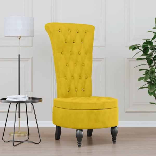 Sedia con Schienale Alto Design con Bottoni in Velluto Giallo