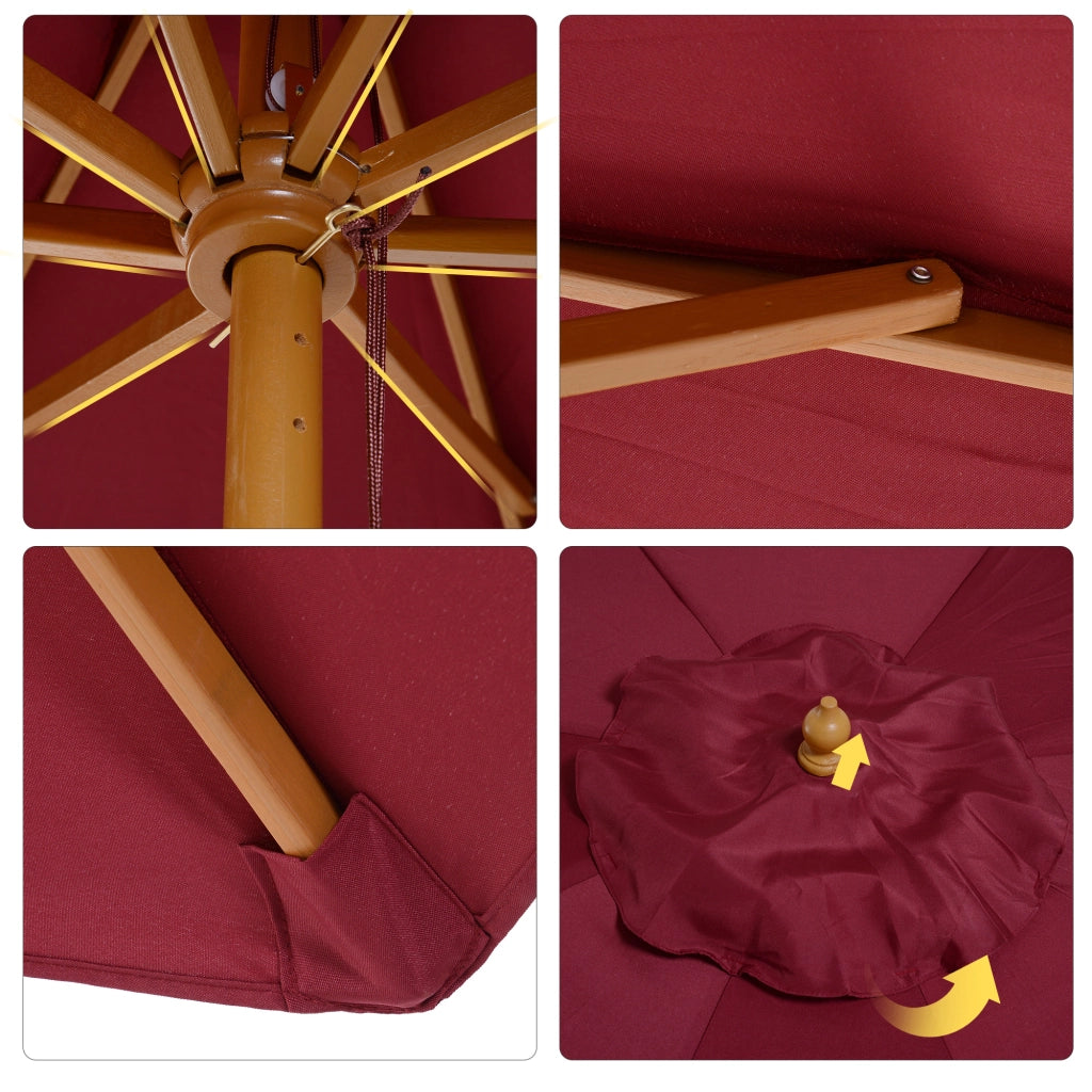 Ombrellone da giardino ¨C zephmum ¨C 2 posti, doppio tetto, in legno e poliestere, rosso, ? 3x2.5 m