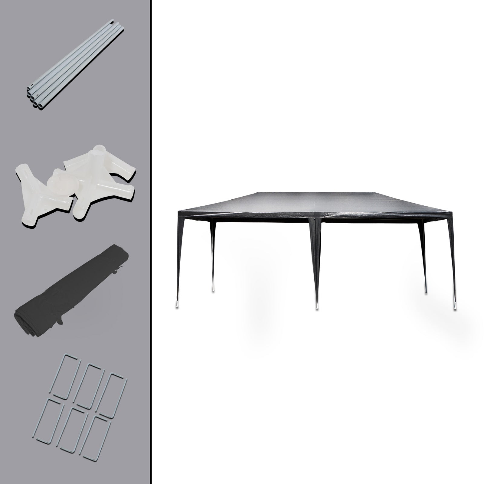 Toboli Gazebo 3 x 6 m in grigio con protezione UV 50+, tendone da giardino con pareti laterali avvolgibili, tenda da festa con finestre, ad esempio per terrazze e festival