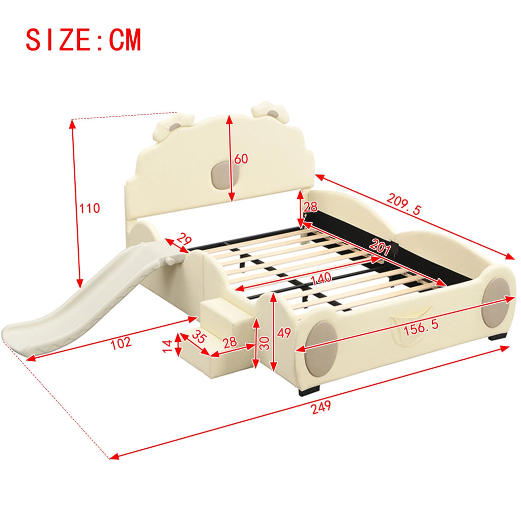 LETTO per bambini 140x200 cm PU Beige con scivolo e scala