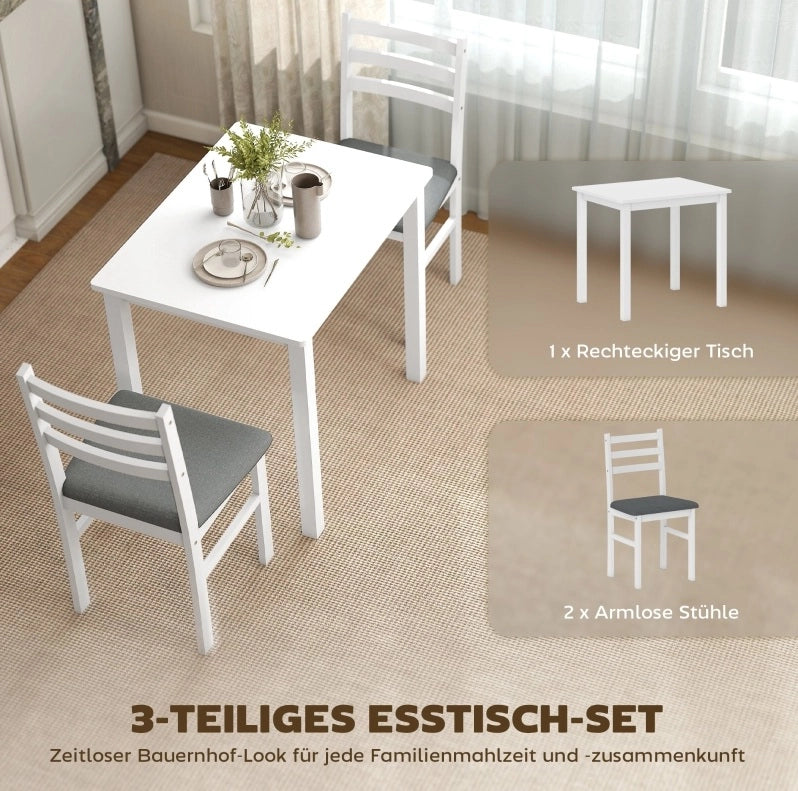 Set Tavolo da Pranzo e 2 Sedie 80x60x74,5 cm Bianco MDF Compatto