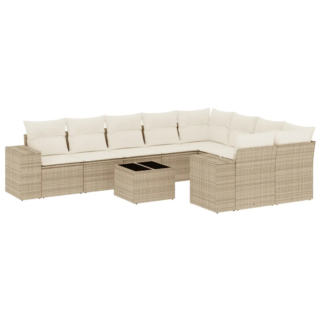 Set Divano da Giardino 10 pz con Cuscini Beige in Polyrattan 3255385