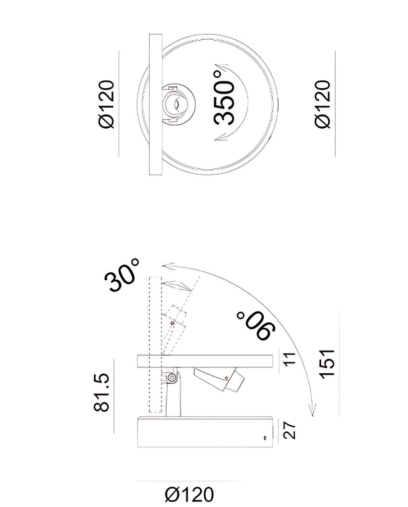 Ara Lampada da Parete LED Integrato 8W 3000K 715lm in Metallo e Metacrilato Nero con Regolazione Luce a Pulsante - Design Moderno e Minimal