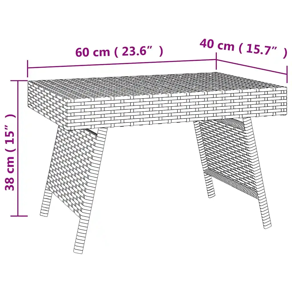 Tavolino | Tavolo laterale Pieghevole Nero 60x40x38 cm in Polyrattan