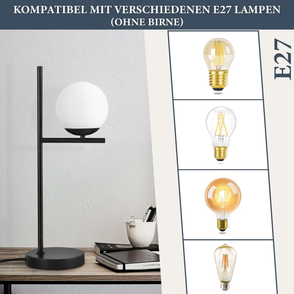 ZMH Lampada da tavolo vetro nero moderno E27 soggiorno per camera letto ufficio senza lampadina
