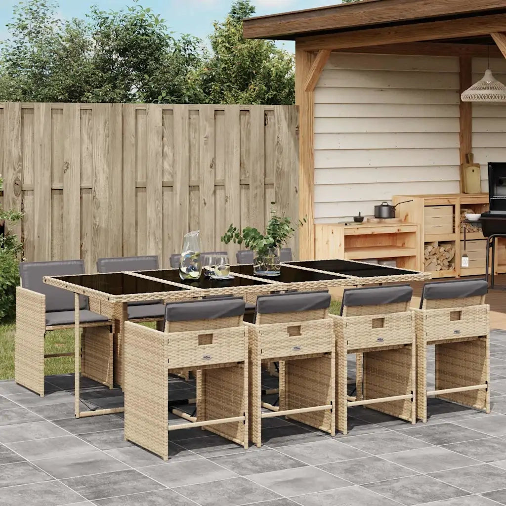 Set Pranzo da Giardino 9 pz con Cuscini Beige Misto Polyrattan 3211104