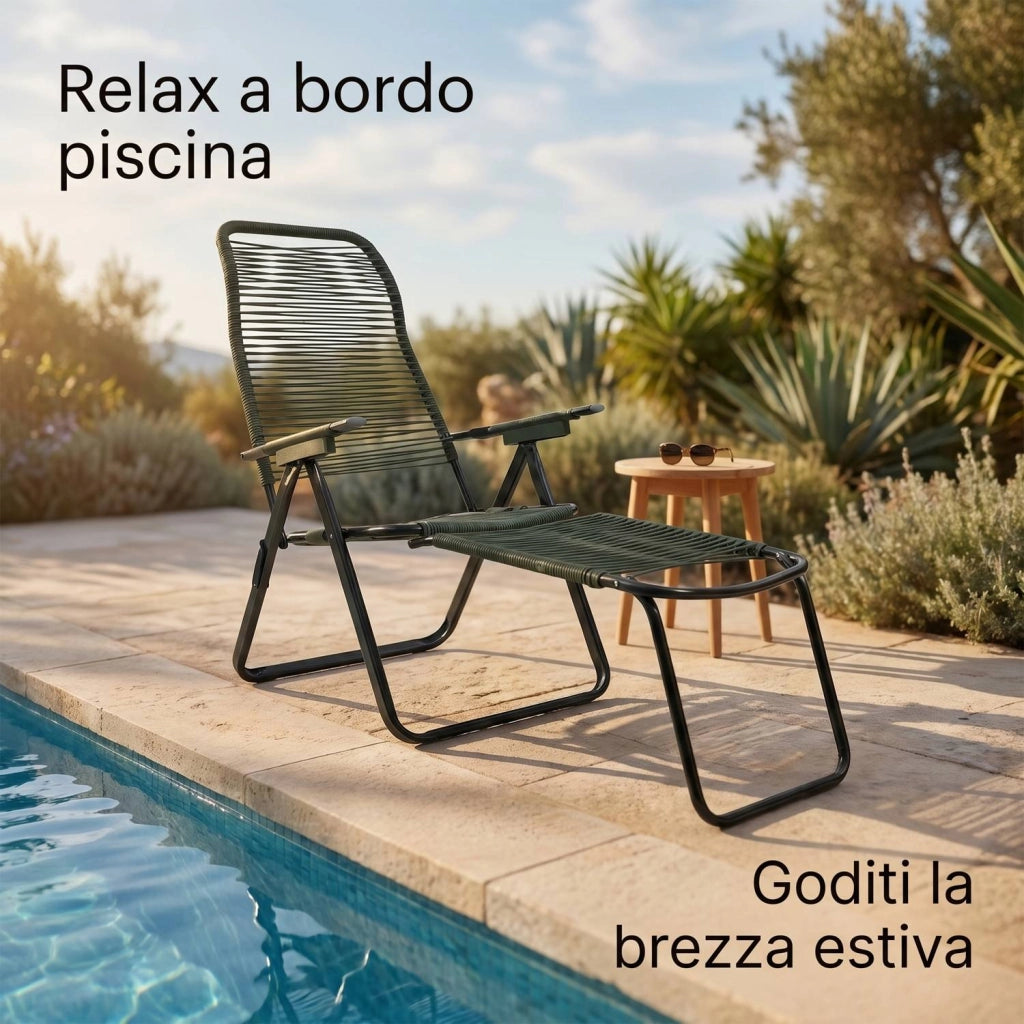 Marvin Sdraio Cordonata con Poggiapiedi Sedia a Sdraio da Giardino Filo in Pvc Pieghevole Metallo Poltrona R Verde scuro