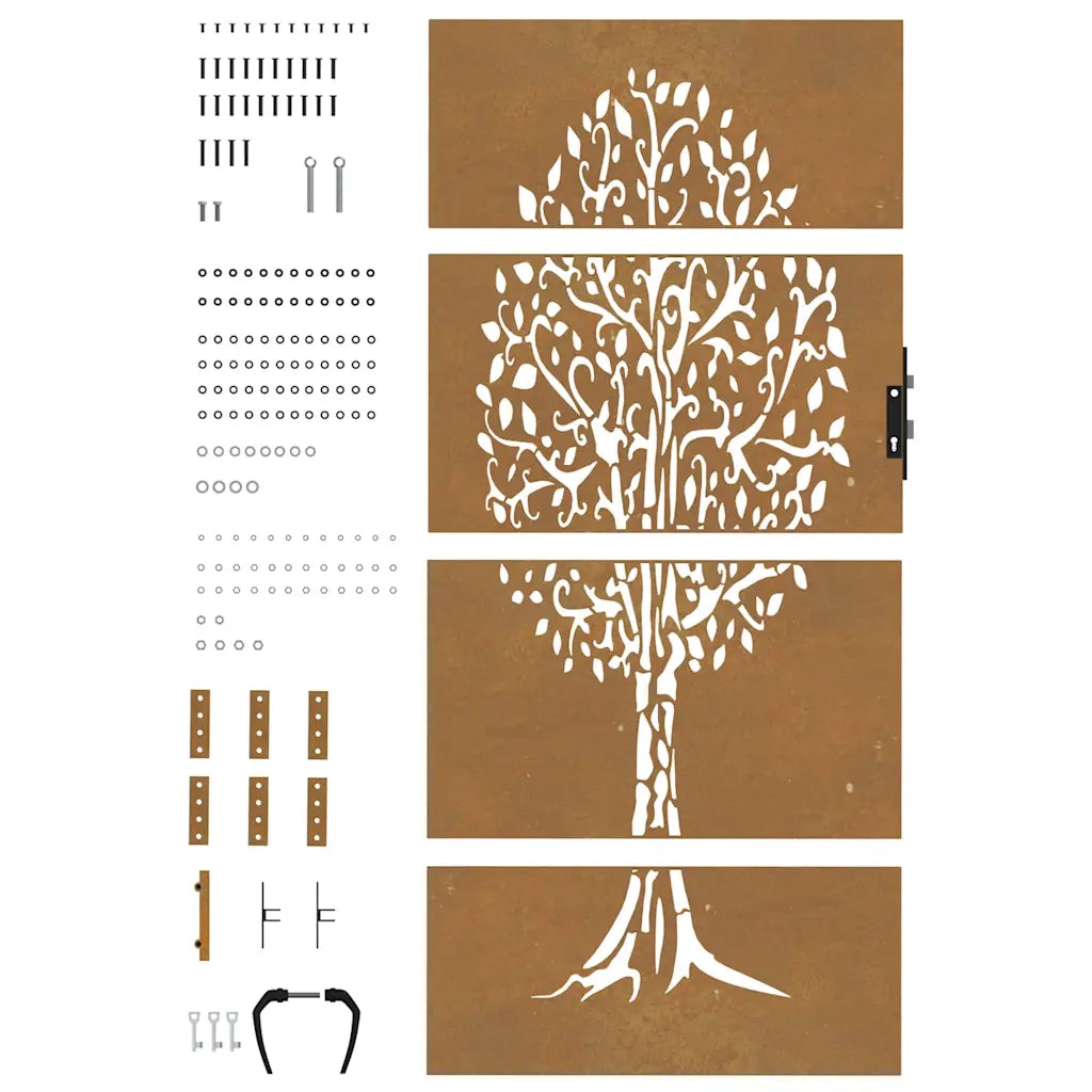 Cancello da giardino 85x175 cm in acciaio Corten con design ad albero 153212