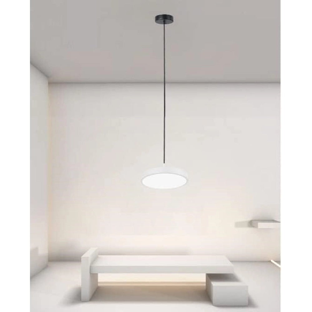 Trade Shop - Lampadario A Sospensione Led 40w Bianco Cerchio Tondo Moderno Minimal Luce 6500k 32880 -