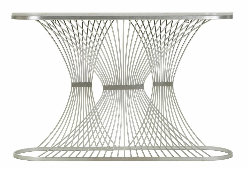 Consolle Branduzzo, Tavolo multiuso, Mobiletto d'appoggio, Scrivania da corridoio, 120x35 h79 cm, Argento