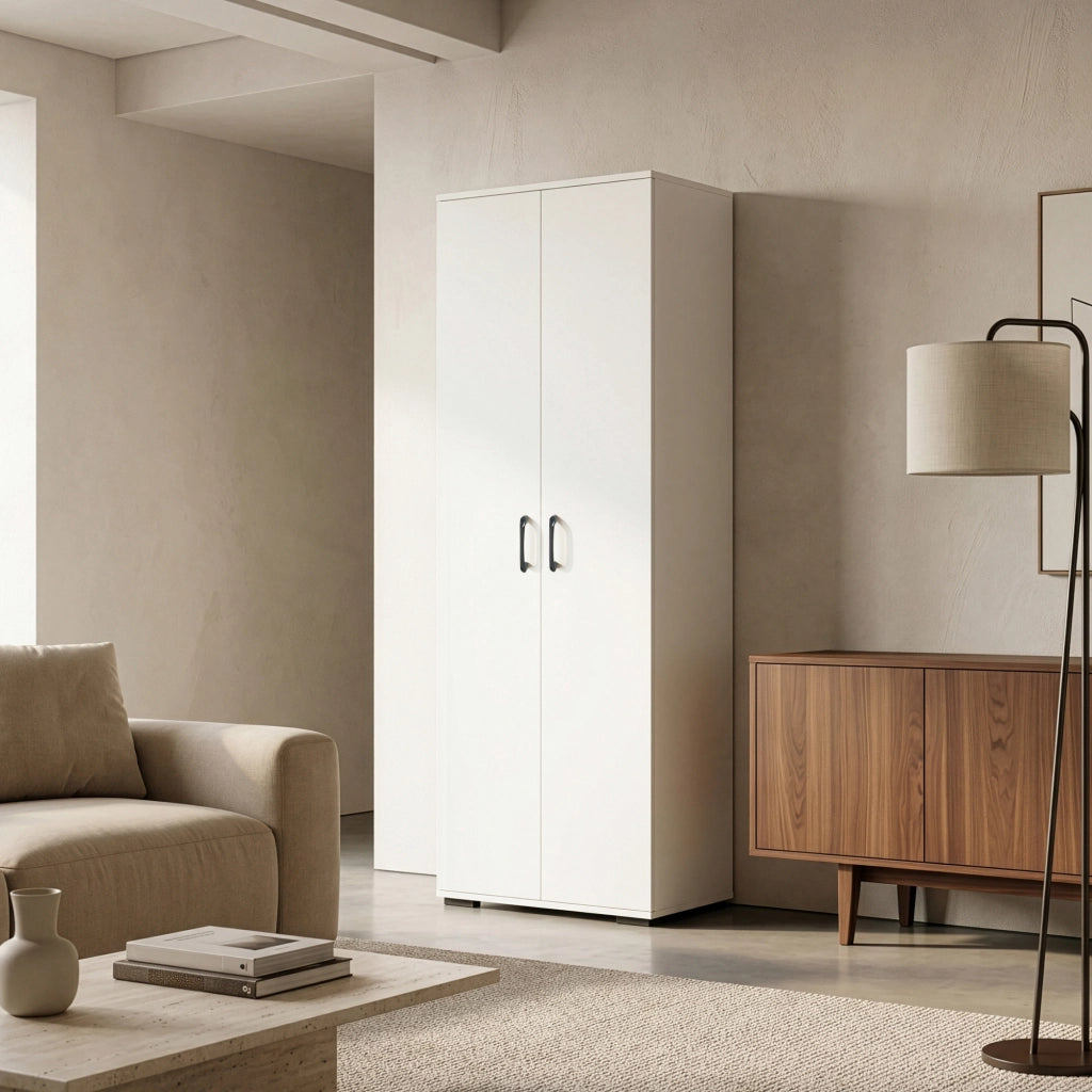 Armadio Multifunzionale Chalvefted a 2 Ante e Vano Portascope 175x60x35 cm - Bianco [en.casa]