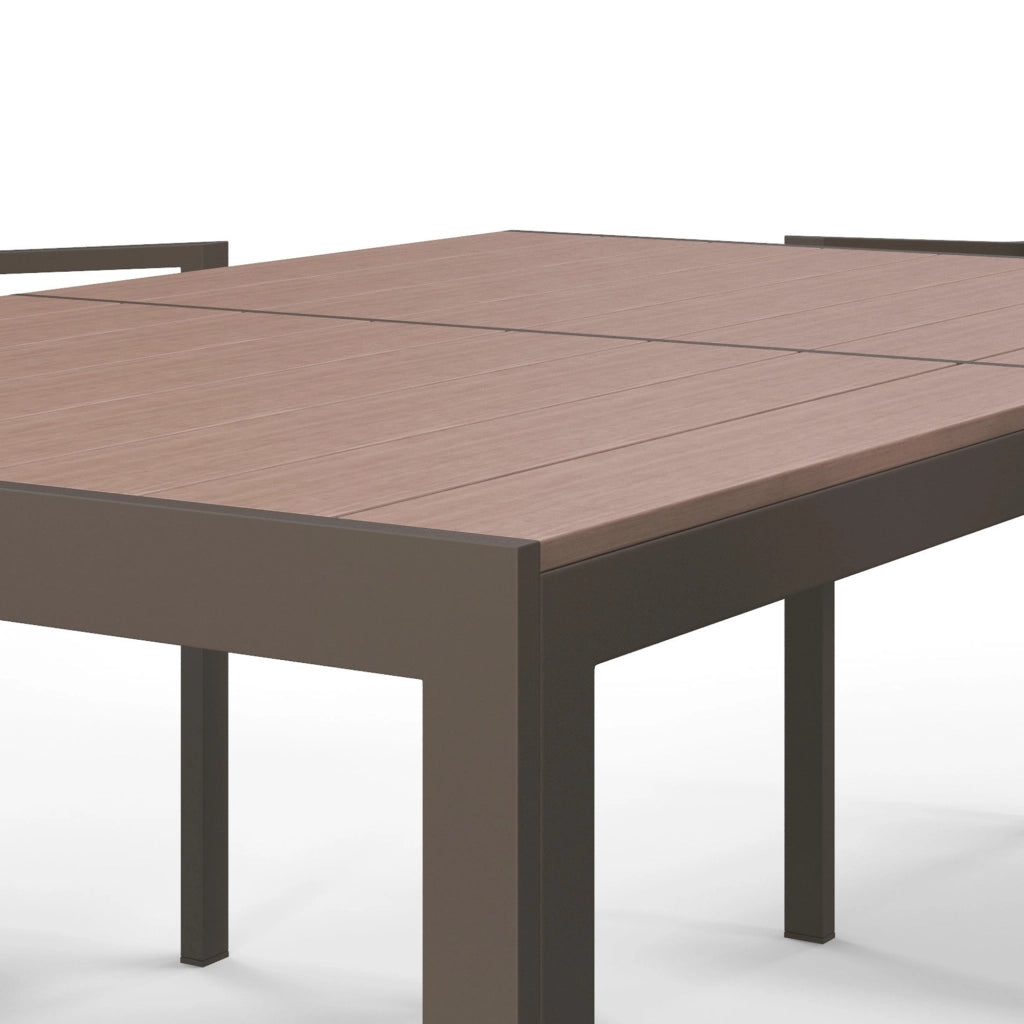 Set da Giardino 7 Pezzi in Plastica con 6 Sedie Impilabili e Tavolo Rettangolare, Kaki e Marrone