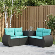 Set di divani 5 pz Nero e Blu Rattan sintetico e Acciaio 3447890