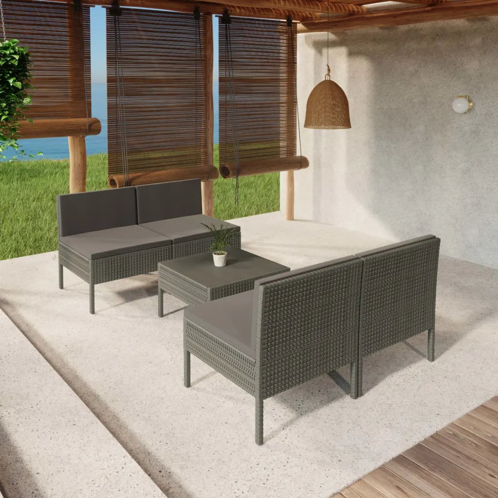 Set Divani da Giardino 5 pz | Set Salotto da Giardino con Cuscini in Polyrattan Grigio