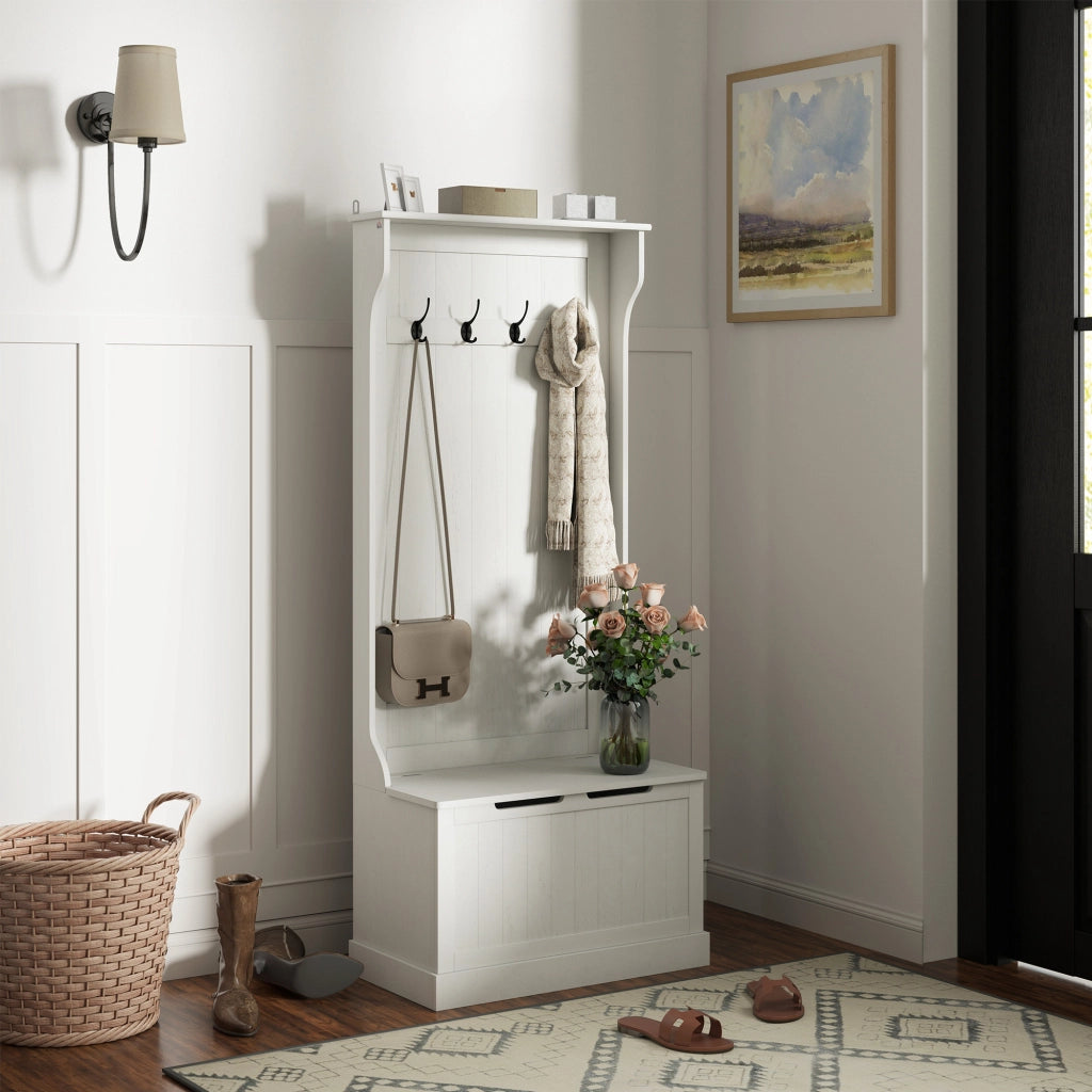 Appendiabiti con Banco e Ganci ¨C Zephmum ¨C Bianco 71.5x39.5x170 cm
