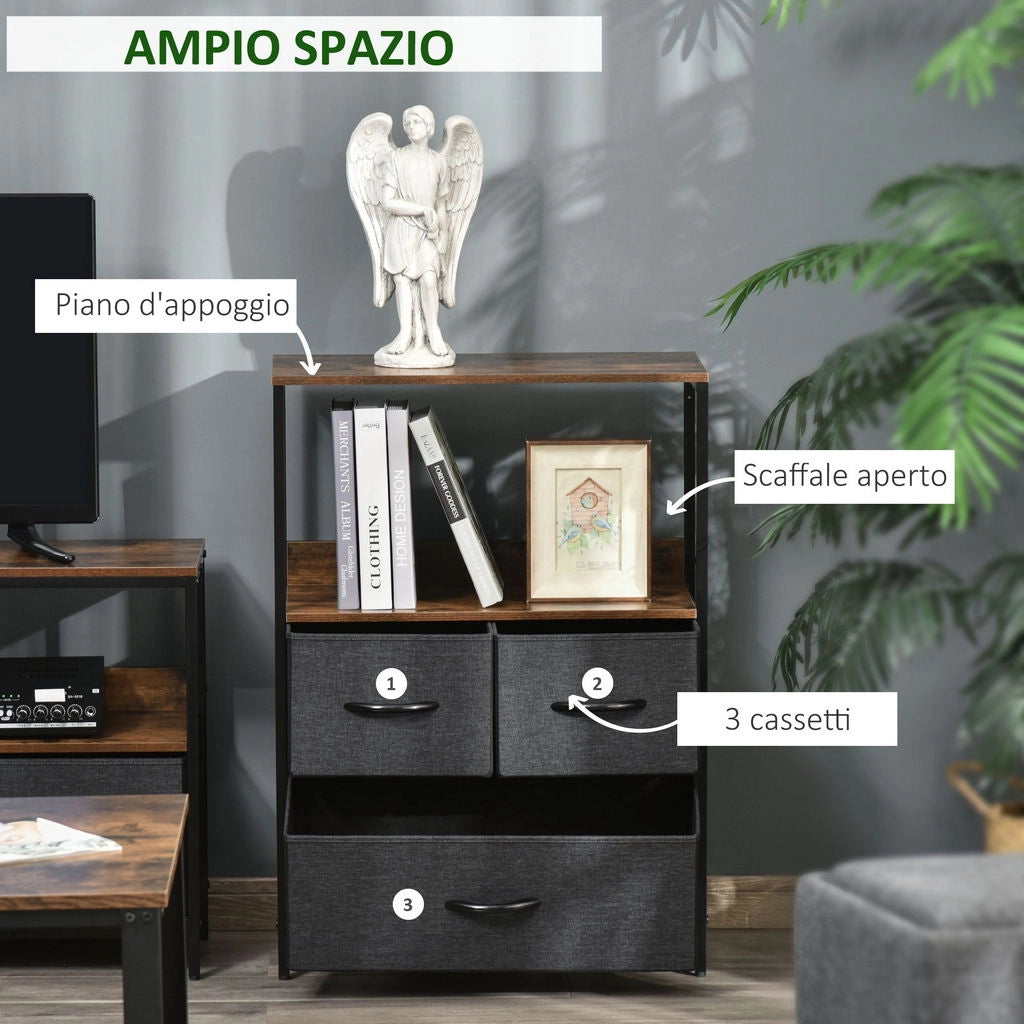 MOBILE CASSETTIERA MULTIUSO CON 3 CASSETTI IN TESSUTO 58X29X81.5 CM MARRONE