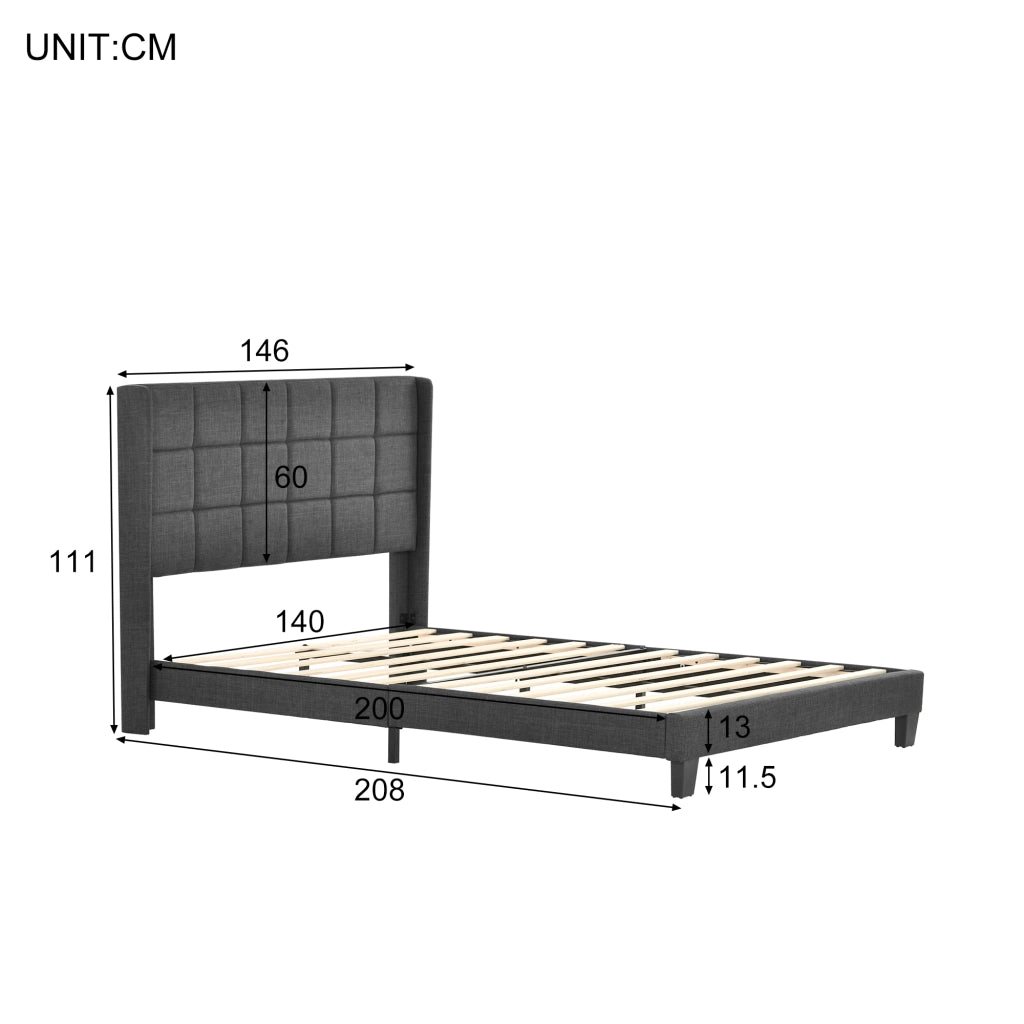 letto imbottito lino grigio 140x200 cm