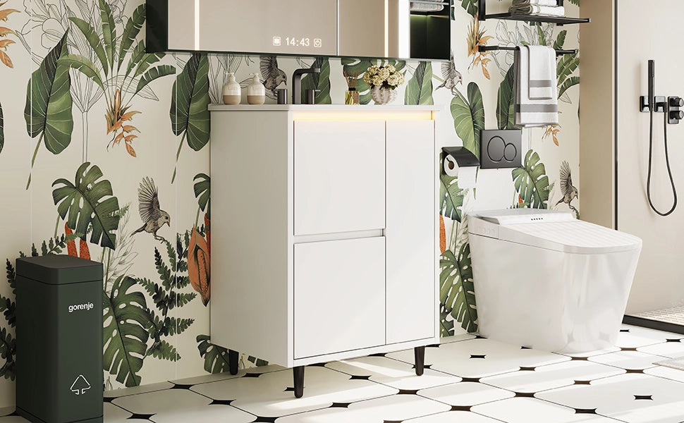 Mobile sottolavabo con lavabo in ceramica, 2 cassetti e 1 anta, per bagno, bianco, 61 × 46,5 × 87 cm