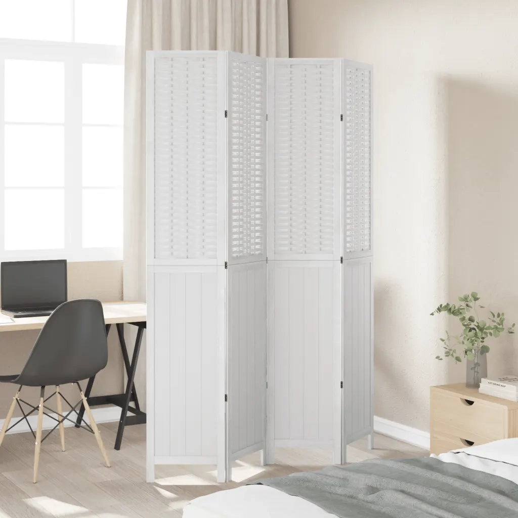 Divisorio Ambienti 4Pannelli Bianco Legno Massello di Paulownia 358724
