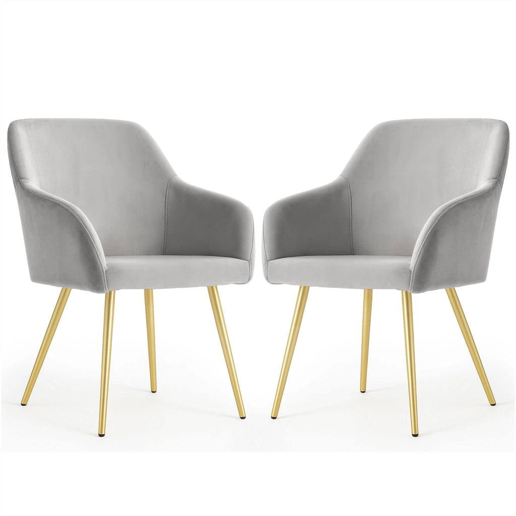 Set di 2 Sedie in velluto liscio ESTELLE Grigio gambe oro