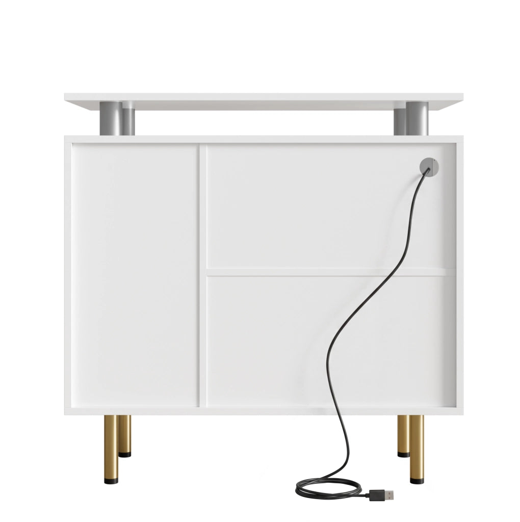 Madia bianca con ante in vetro, cassetti e illuminazione LED