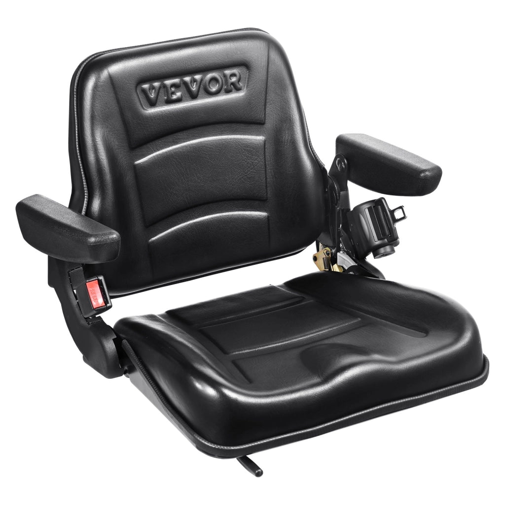 Sedile Universale per Carrello Elevatore e Trattore Pieghevole Regolabile in PVC con Braccioli e Cintura di Sicurezza TY-B17-1AF