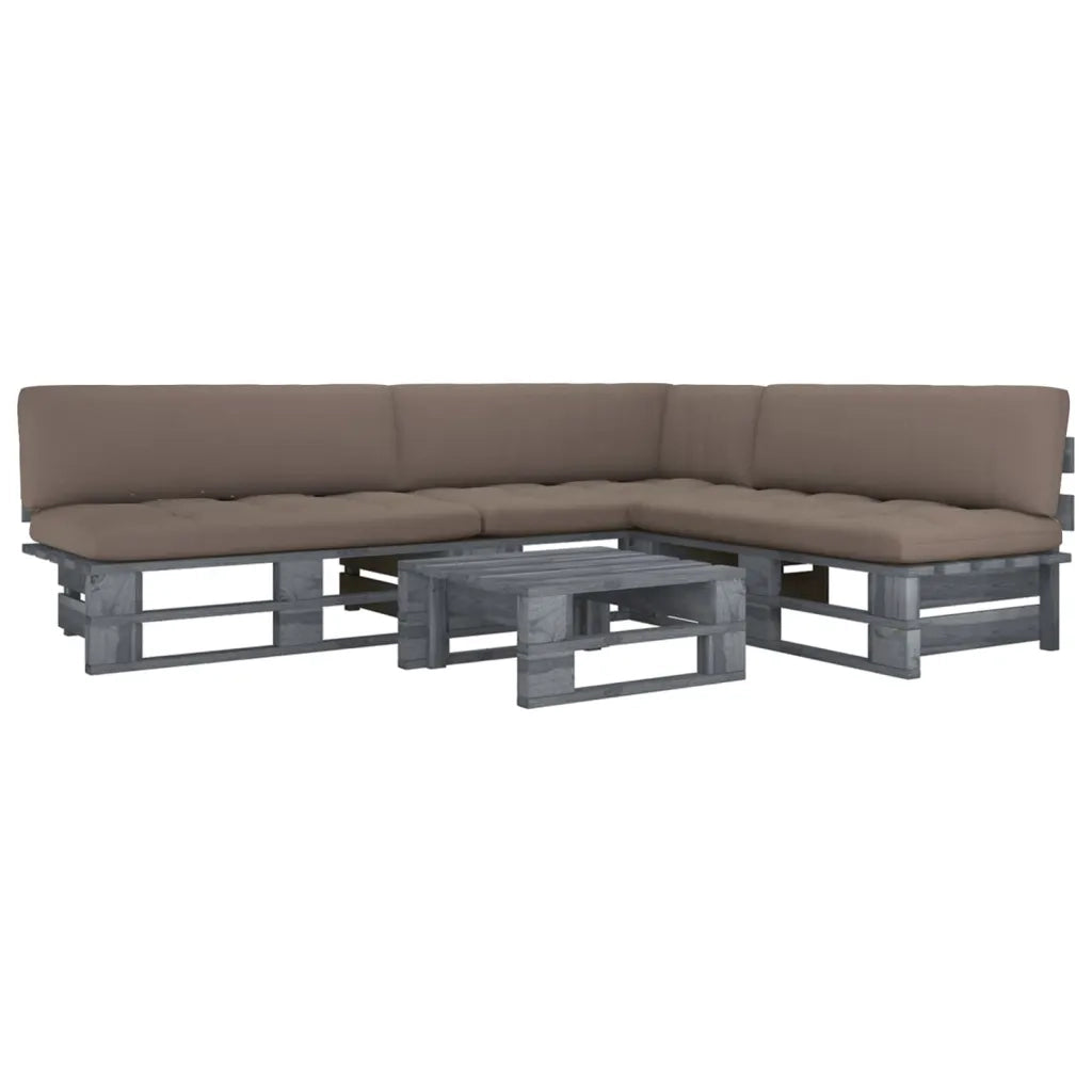 Set di Divani su Pallet 4 pz e Cuscini in Pino Impregnato Grigio cod mxl 35964