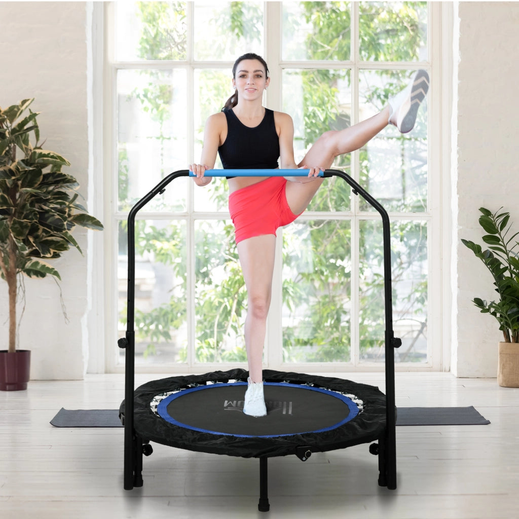 Mini Trampolino Fitness ?102 cm Pieghevole con Manubrio Regolabile in Altezza, Blu