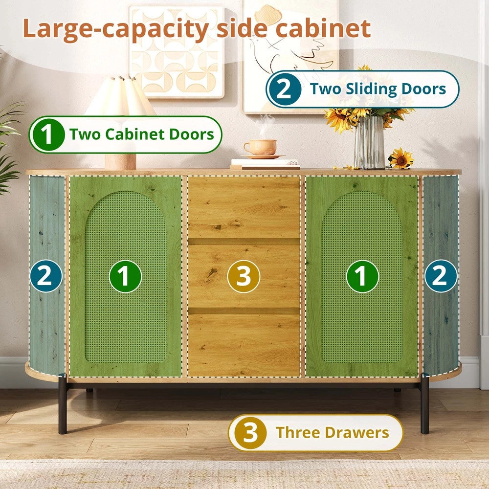Credenza Ovale con Rattan e Cassetti ¨C MINIMAL ¨C Legno e Metallo