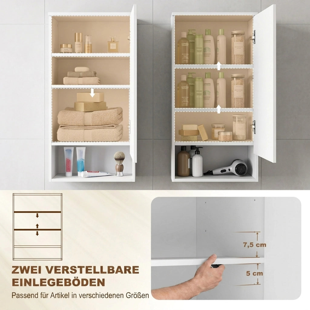 Armadietto pensile bagno con anta, 40x27x77 cm, bianco