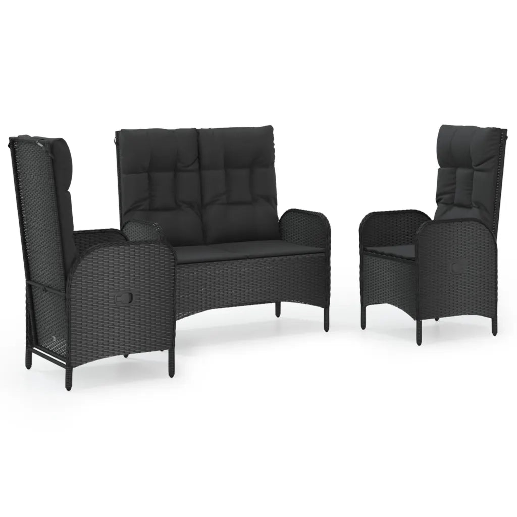 Set da Pranzo da Giardino 3 pz con Cuscini Nero in Polyrattan 3185093