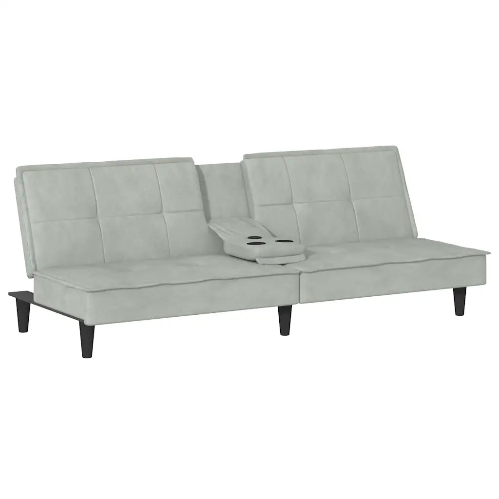 Divano Letto con Portabicchieri in Velluto Grigio Chiaro 351920
