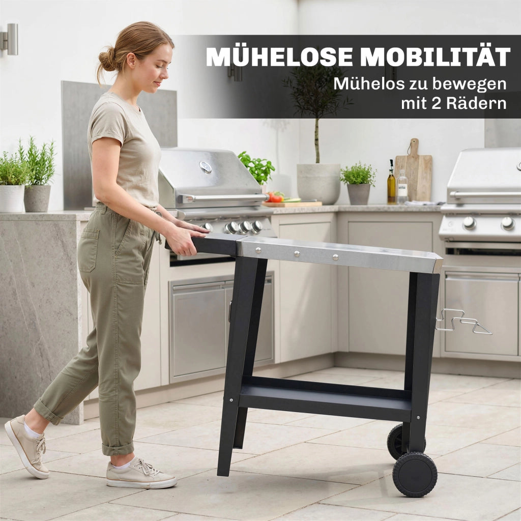 Carrello da cucina mobile con ganci e portarotoli ¨C zephmum ¨C Nero Edelstahl 115x67.5x80.5 cm