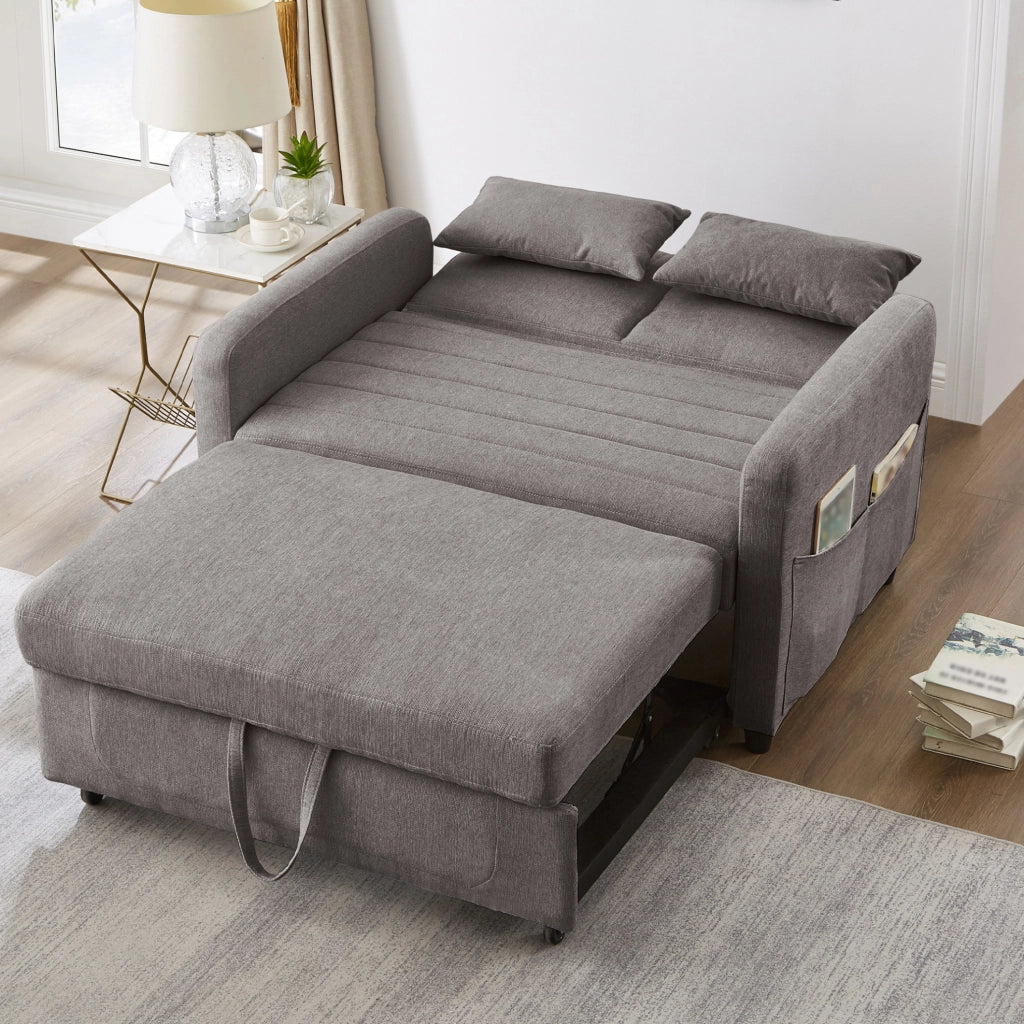 Divano letto 166x95 cm con schienale regolabile; tessuto in cotone e lino; grigio