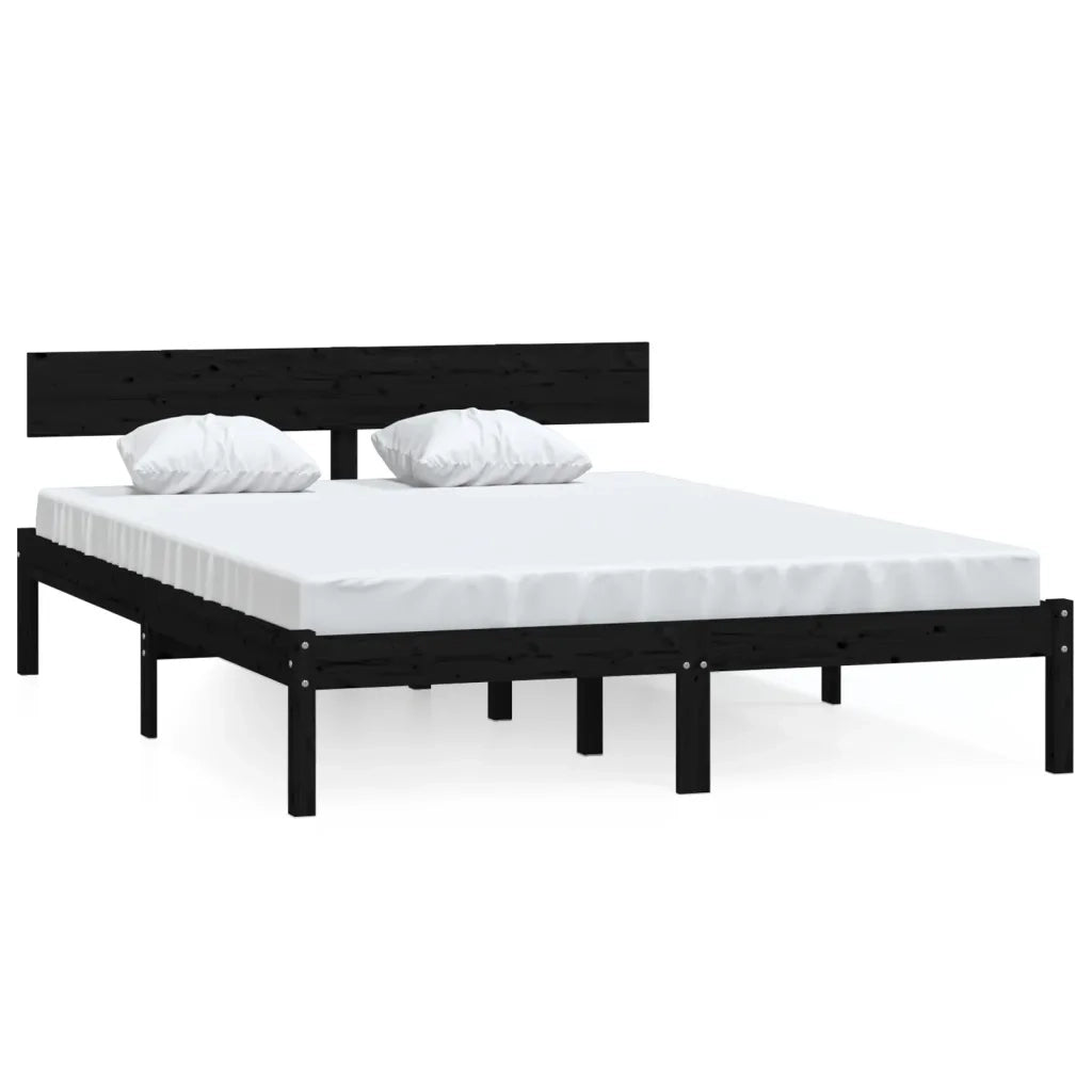 Giroletto-Struttura Letto Nero in Legno Massello di Pino 140x200 cm 107778