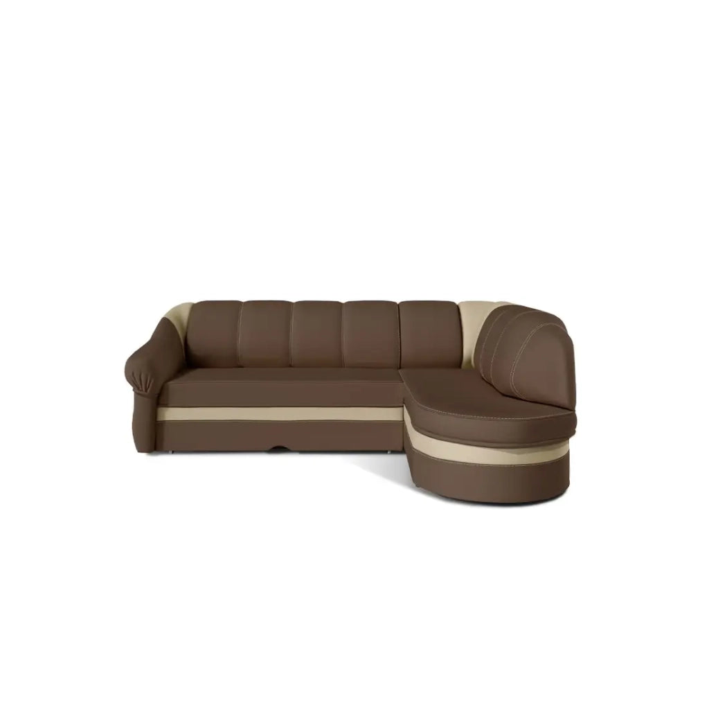 Divano ad angolo destro trasformabile BENANA 250 cm marrone e beige con contenitore