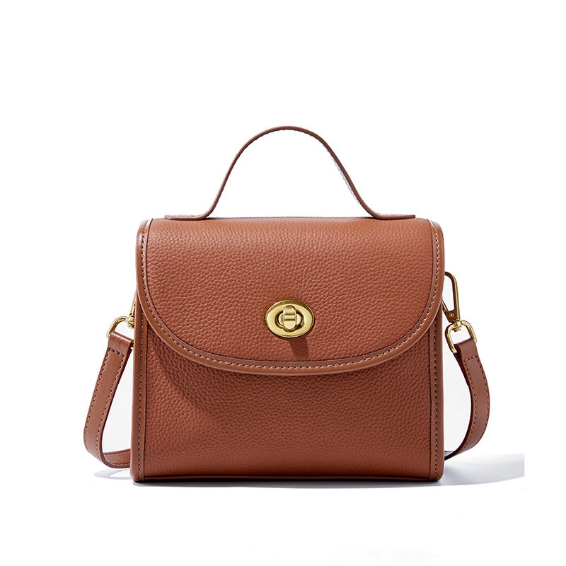 Borsa a tracolla da donna in vera pelle, borsa a mano casual, marrone.