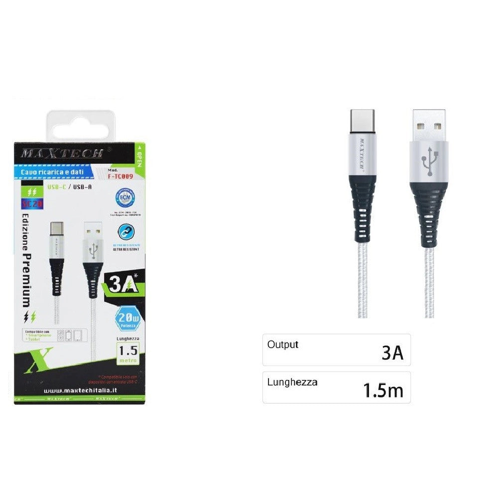 Trade Shop - Cavo Usb A Type C Dati Ricarica Per Samsung Huawei 1.5 Metri 3a Maxtech F-tc009 -