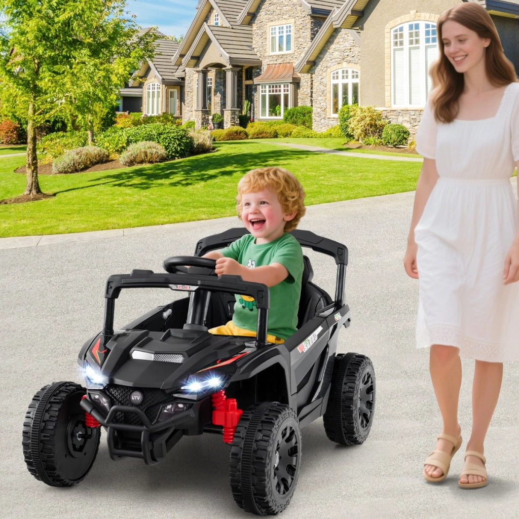 Auto elettrica 12V per bambini 3 velocit¨¤ luci LED clacson e sospensioni a molla, UTV fuoristrada con telecomando Nero-Macchinine giocattoli