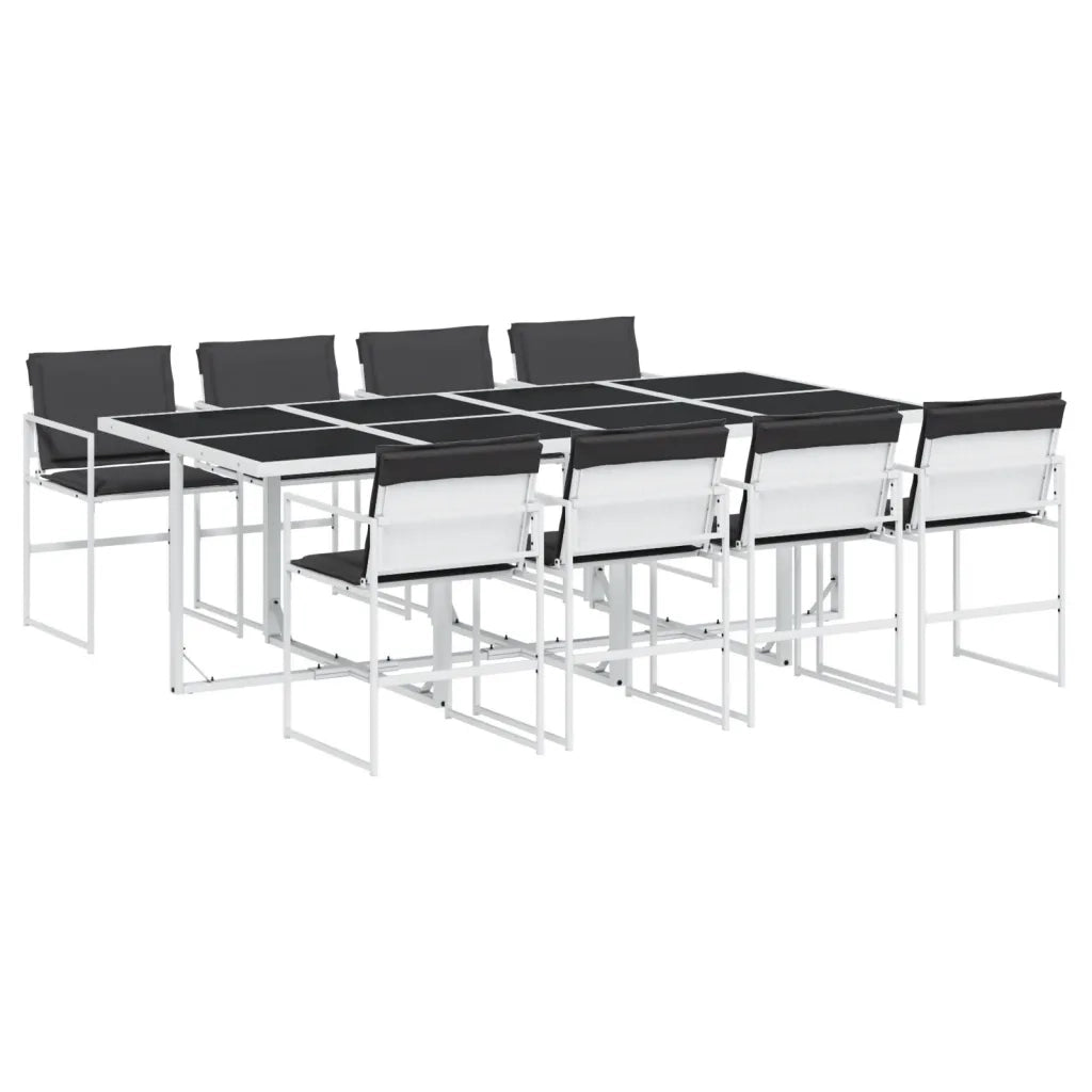 Set da Pranzo da Giardino 9 pz con Cuscini Bianco in Textilene