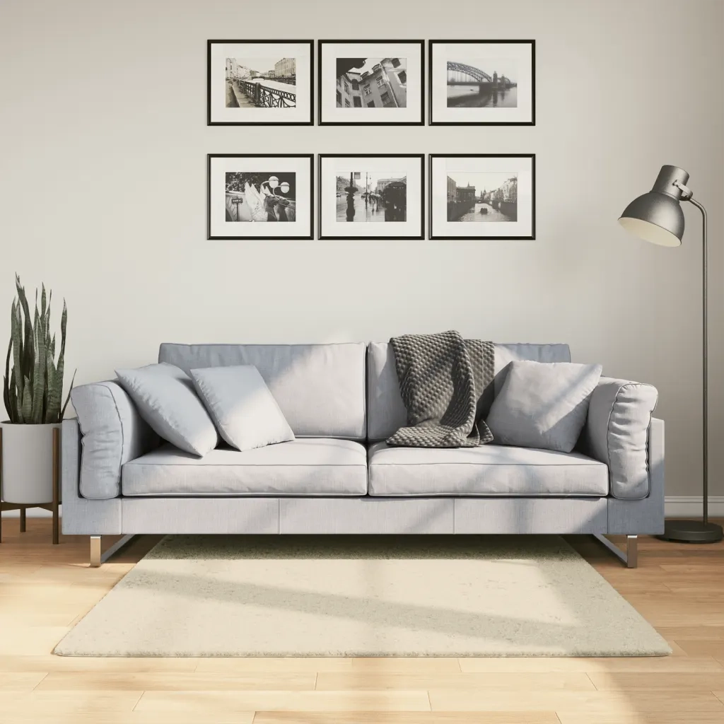Tappeto a Pelo Corto HUARTE Morbido e Lavabile Crema 120x120 cm 375037