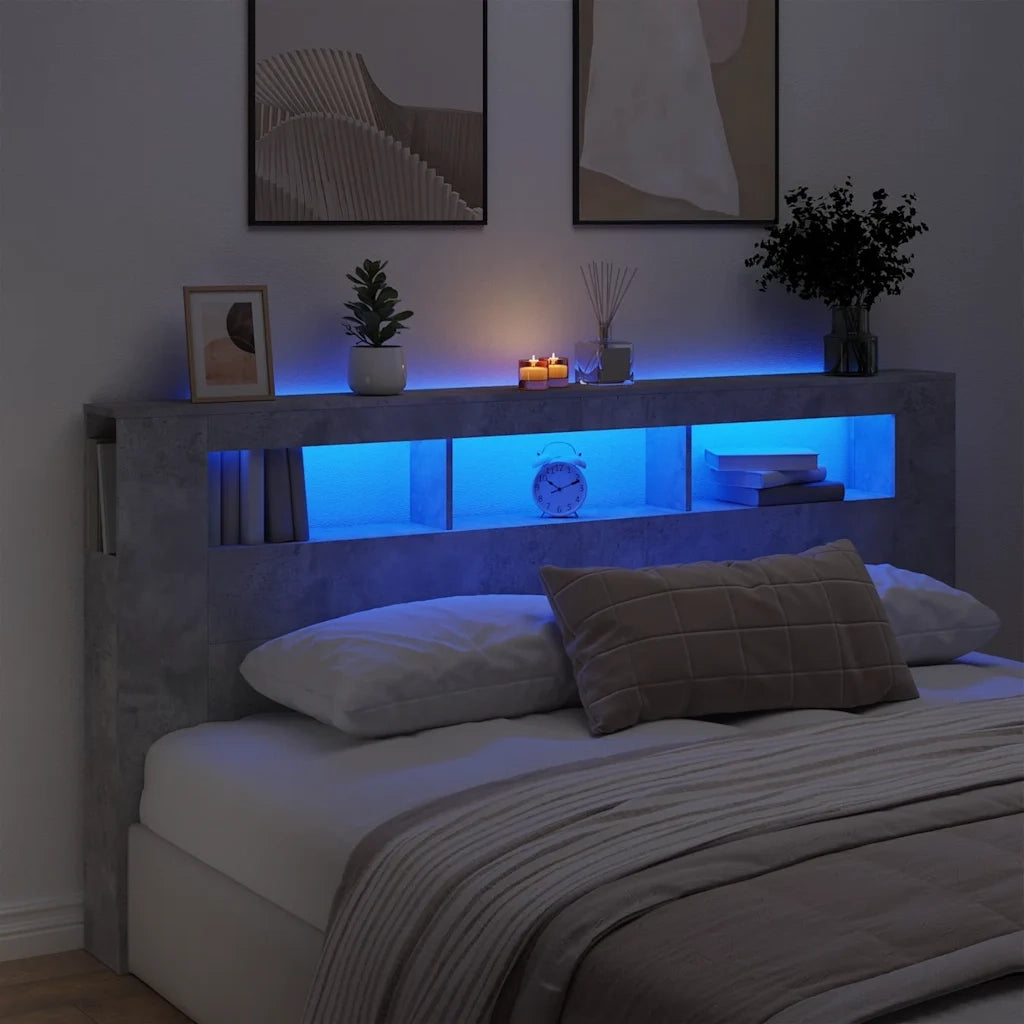 Testiera LED Grigio Cemento 200x18,5x103,5 cm Legno Multistrato 837368