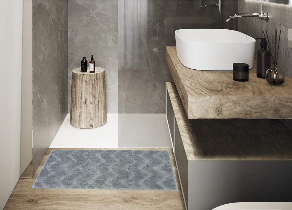 Tappeto Casa Bagno Morbido In Tinta Unita Zig Zag Modello ZigZagaria - 50x80 - Azzurro