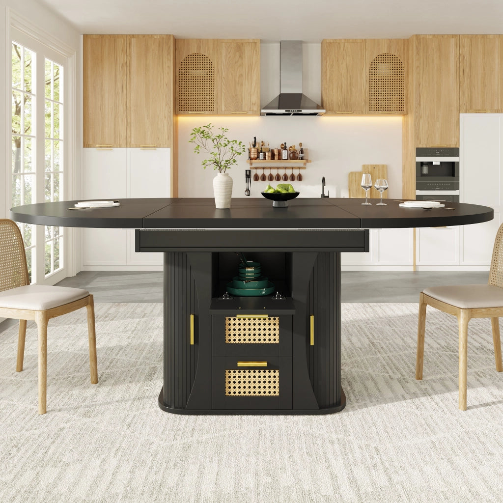Tavolo da pranzo allungabile con 2 cassetti e vani contenitore, in MDF nero, per cucina e soggiorno