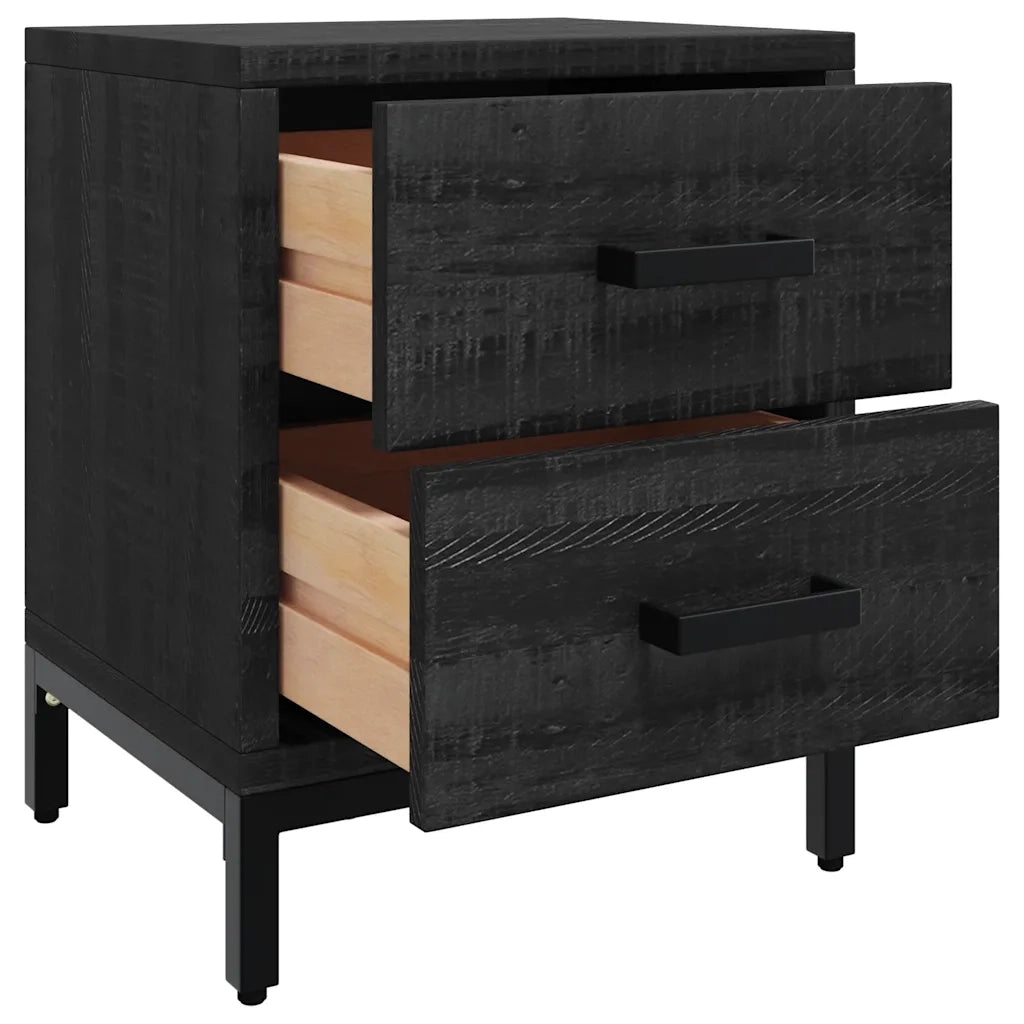 Comodino Nero 36x30x45 cm Legno Massello di Pino Riciclato cod mxl 30293
