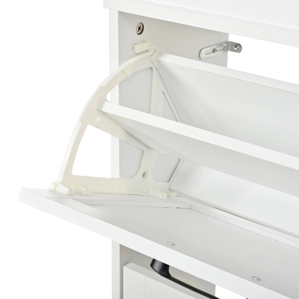 Scarpiera 105x24x83 cm con 4 ante a ribalta e 8 ripiani in MDF bianco