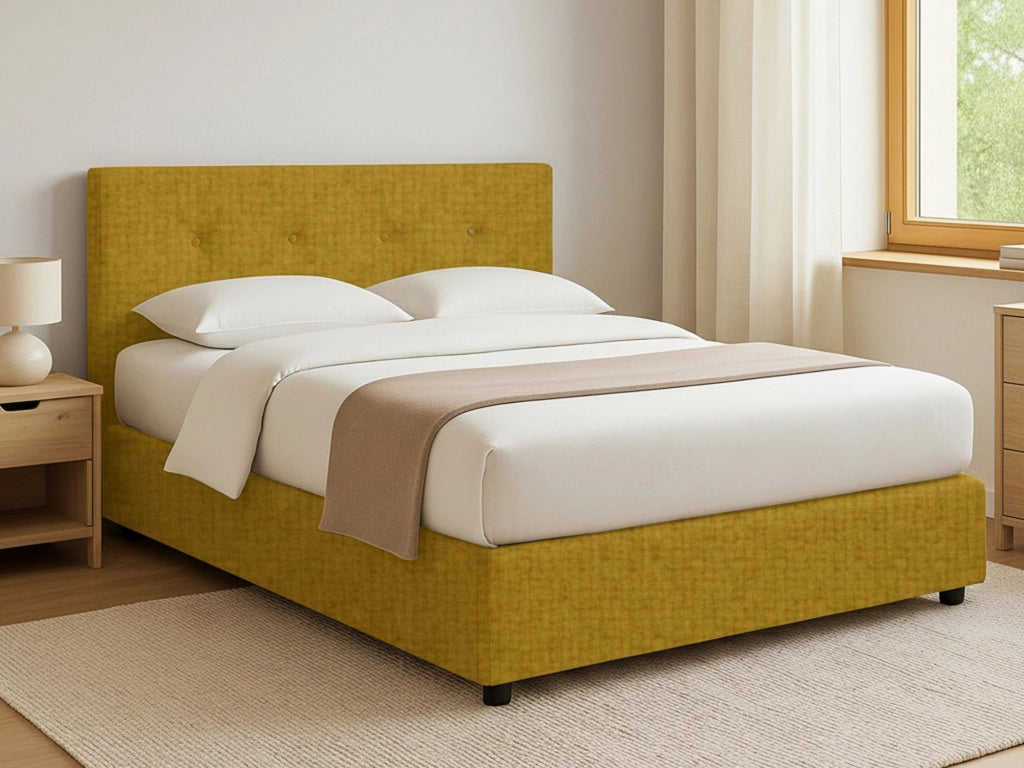 Preston, Letto Matrimoniale Sfoderabile Made in Italy, Giallo Ocra