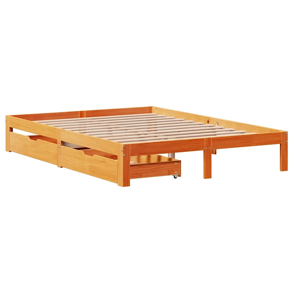 Giroletto Cassetti Marrone Cera 140x190 cm Legno Massello Pino 3301962